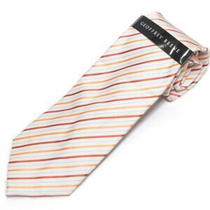 Geoffrey Beene Easter 100% Silk White Striped Neck Tie Necktie